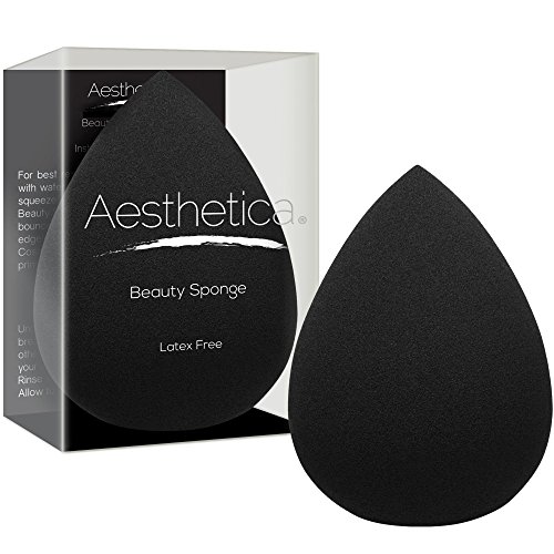 Aesthetica Cosmetics Beauty Sponge Blender – Latex Free and Vegan Makeup Sponge – For Powder, Cream or Liquid Application – One Piece