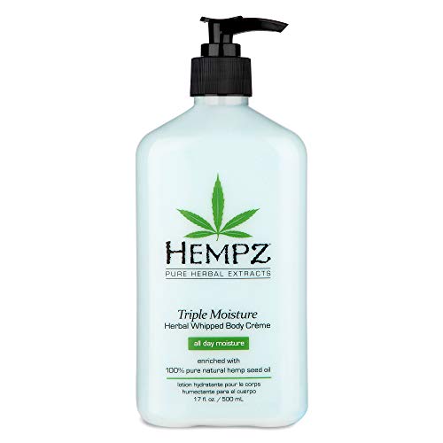 Hempz Natural Triple Moisture Herbal Whipped Body Cream with 100% Pure Hemp Seed Oil for 24-Hour Hydration – Moisturizing Vegan Skin Lotion with Yangu Oil, Peach and Grapefruit – Enriched Moisturizer
