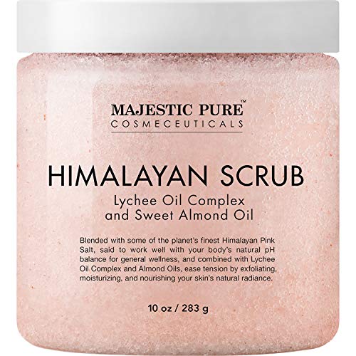 Majestic Pure Himalayan Salt Body Scrub with Lychee Oil, Exfoliating Salt Scrub to Exfoliate & Moisturize Skin, Deep Cleansing – 10 oz