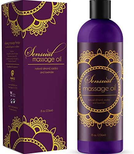 Sensual Massage Oil with Relaxing Lavender Almond Oil and Jojoba for Men and Women – 100% Natural Hypoallergenic Skin Therapy with No Artificial or Added Ingredients – Made by Maple Holistics